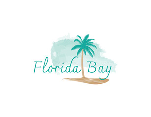 Obraz premium Simple Watercolor Sky With Sand Palm Beach Logo Design Template