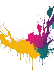 Fototapeta premium colorful watercolor clip art splashes with gold drips white background. Generative AI