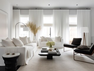 Minimal white modern living room with modern comfortable furniture. Generative AI