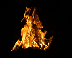 burning fire flame on the black background