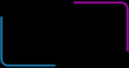 Square rectangle picture frame with two tone neon color motion graphic on isolated black background