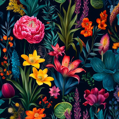 seamless pattern with flowers background created with Generative Ai technology