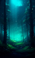 forest in the night created with Generative Ai technology