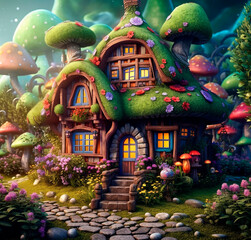 Fototapeta premium house in the woods different colors drawing created with Generative Ai technology