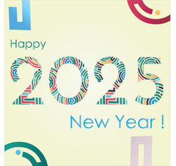 Fototapeta na wymiar Happy new year 2025 Typography text banner, brochure design template, 2025 Number logo design for Brochure design template, card, Isolated on yellow background Vector illustration