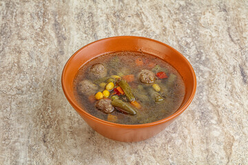 Tasty dietary soup with meatballs