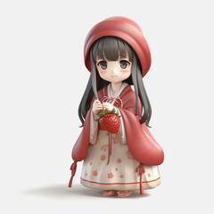 Strawberry cute baby girl in 3d style. Generative AI Digital Illustration