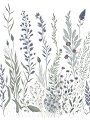 Fototapeta na wymiar Watercolor Botanical Wild Flowers Clipart on white background. Generative AI
