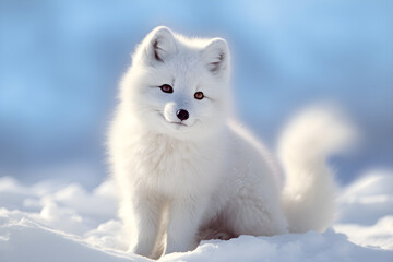 Arctic fox cub snow portrait