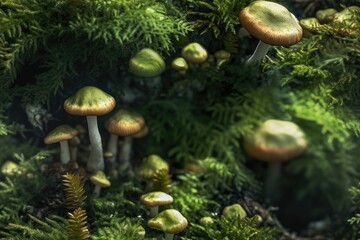 Woodland Wild Mushrooms Seamless Texture Pattern Tiled Repeatable Tessellation Background Image
