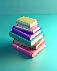 Simple isometric stack of books on gradient background created with Generative AI technology