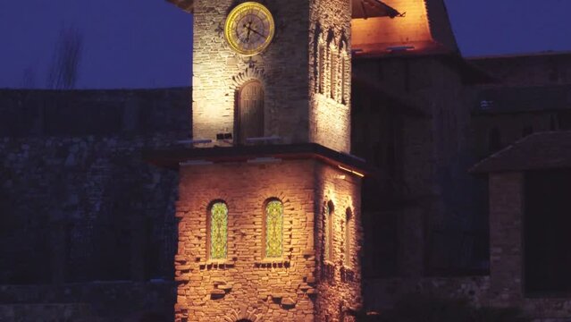 clock tower in the old castle at night