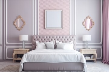 Hotel room in the provence style in pastel colors with a mockup for a picture in a frame  Generative AI