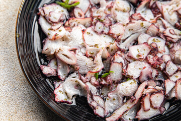 octopus carpaccio food seafood salad marinated spicy meal snack on the table copy space food background rustic top view