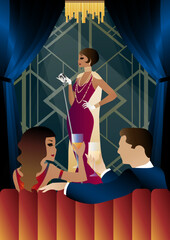 singers sing into microphones, 1920s 1930s, art deco