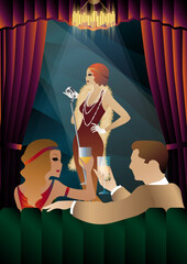 singers sing into microphones, 1920s 1930s, art deco