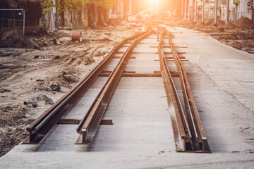 Modernization of old tram tracks on urban construction