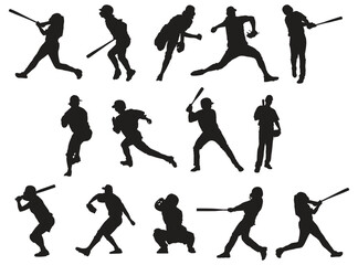 Set of baseball players silhouettes of sports people vector 