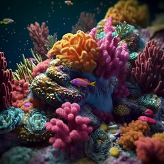 Fototapeta na wymiar Underwater sea world with coral and colorful fishes