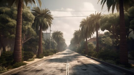 Palm tree lined street in Californian city