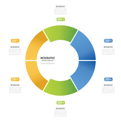 Circular infographic template or element with 6 pieces, step, process, option, colorful circle, pie, pizza, label, paper origami, icons minimal modern style for sale slide, poster, flowchart, workflow