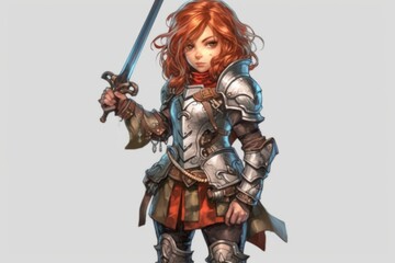 Fototapeta premium 鋼鉄の鎧を着た女戦士：AI作品 