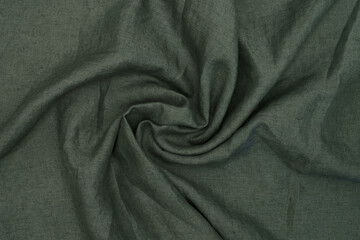 green linen fabric background top view