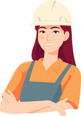 Cute young constructor woman in hard hat and uniform. Vector illustrations