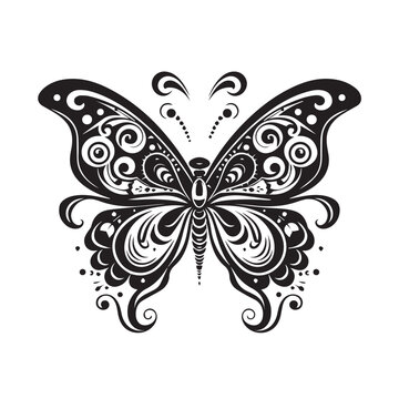 Butterfly continuous line drawing elements set isolated on white background for logo or decorative element. Vector illustration of various insect forms in trendy outline style