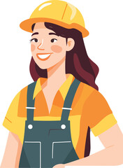 Cute young constructor woman in hard hat and uniform. Vector illustrations
