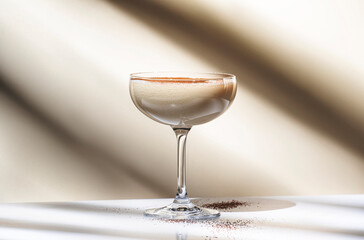 Brandy alexander alcoholic cocktail with cognac, cocoa liquor, cream, grated nutmeg and ice. Light...