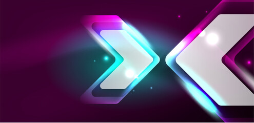 Neon glowing techno lines and arrows, hi-tech futuristic abstract background template