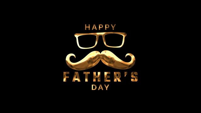 Happy Father's Day Animated Text in Gold Color. Great for Father's Day Celebrations, with alpha or transparent background, for banner, social media feed wallpaper stories