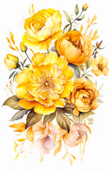 Watercolor illustration of a Yellow flower. Generative AI.
