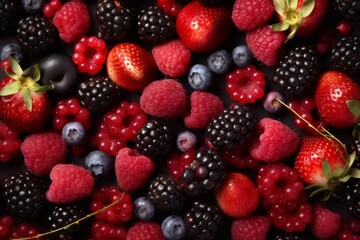 Obraz na płótnie Canvas Berries red fruits mix. Generate Ai