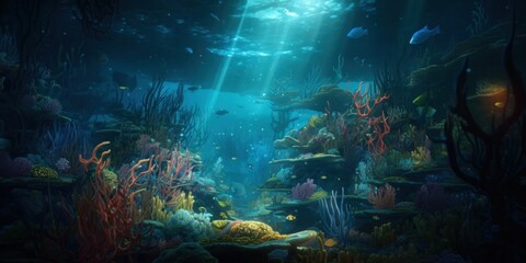 Naklejka na ściany i meble Undersea world. Coral reef and fish. Generative AI