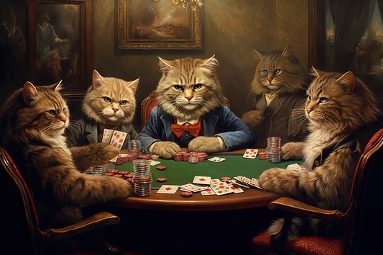 cats cheating at the poker table illustration generative ai