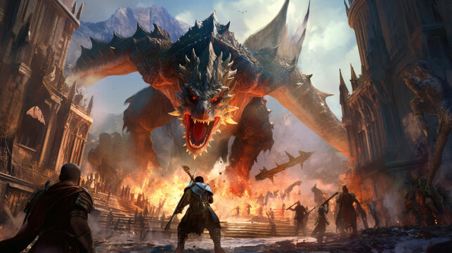 Dragon attack on the city.  Generative AI