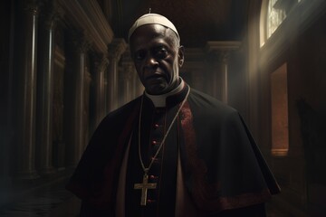 Black pope vatican priest. Generate AI - obrazy, fototapety, plakaty