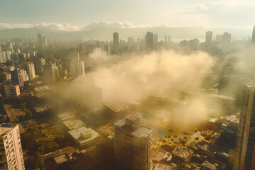 Urban landscape smoked polluted atmosphere from emissions of plants and factories, created with Generative AI Technology