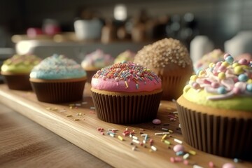 Cakes sprinkles food table. Generate Ai