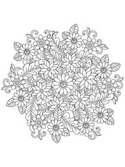 Vector floral mandala in black and white. Round pattern for coloring.