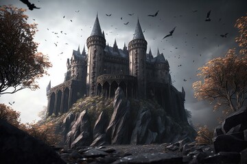 Mysterious castle in a fantasy landscape