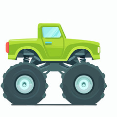 Green monster truck kids drawing wall clipart - flat vector art © Daniel