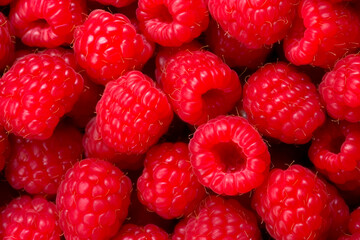 Fresh and sweet raspberries background. A close up of raspberries. Generative AI