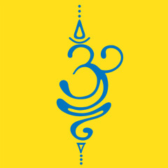 yoga breathe symbol in light blue color with yellow background - obrazy, fototapety, plakaty