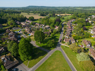 Aerial view of Shamley Green village, Surrey UK on a sunny May morning