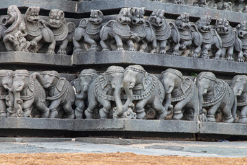 Sculptures created by Hosysala dynasty in 12 Century at Belur Temple in Karnataka India