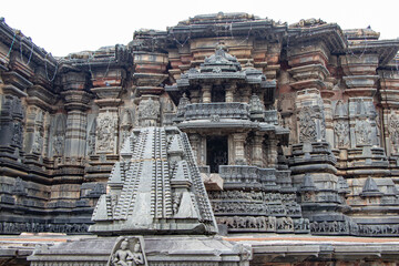 Sculptures created by Hosysala dynasty in 12 Century at Belur Temple in Karnataka India