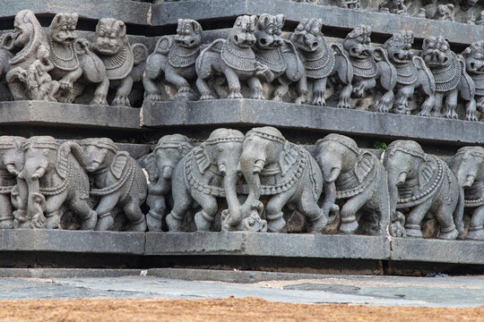 Sculptures created by Hosysala dynasty in 12 Century at Belur Temple in Karnataka India